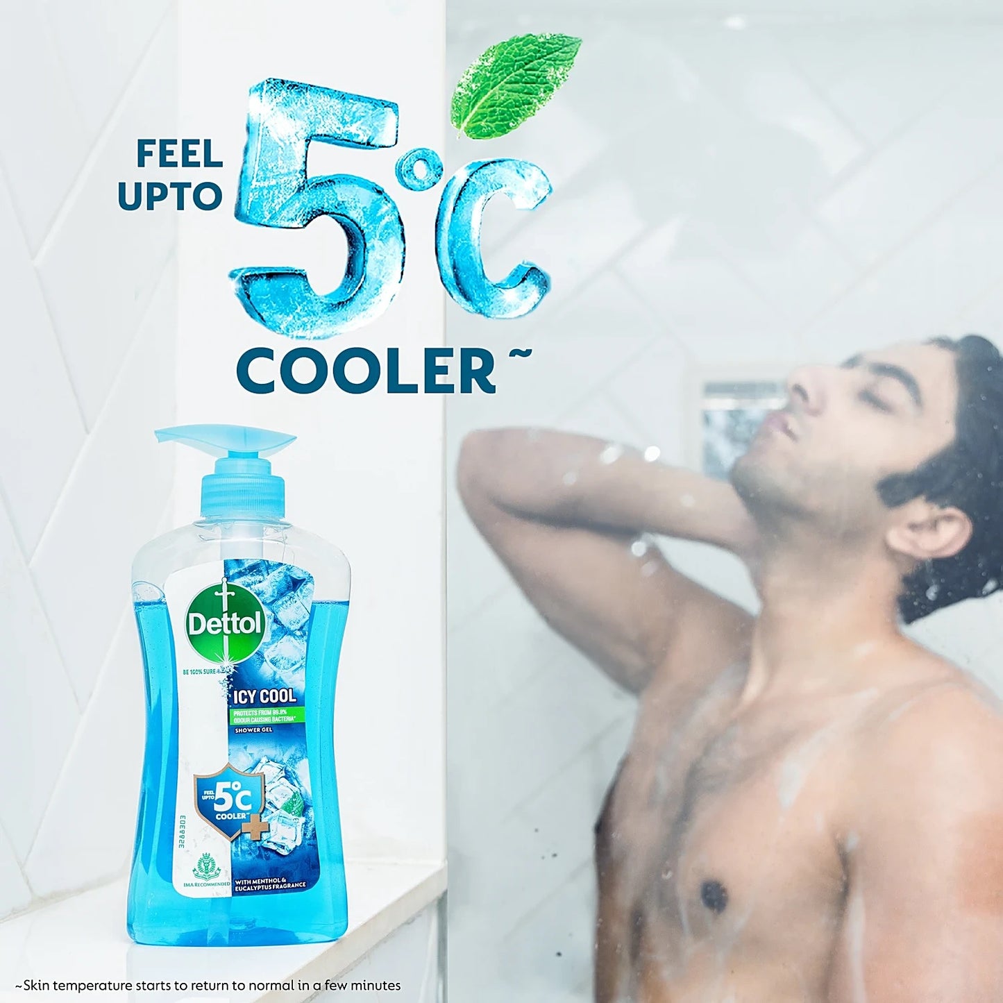 Dettol Icy Cool Shower Gel Pump For Men - Menthol & Eucalyptus Fragrance, 500 ml