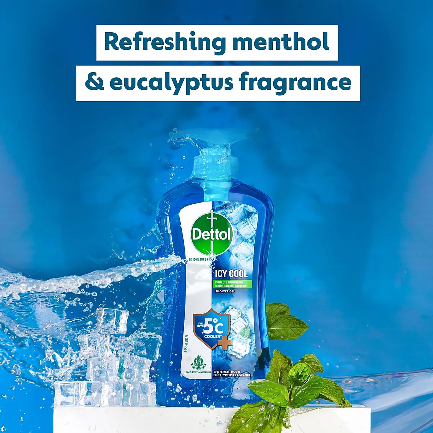 Dettol Icy Cool Shower Gel Pump For Men - Menthol & Eucalyptus Fragrance, 500 ml