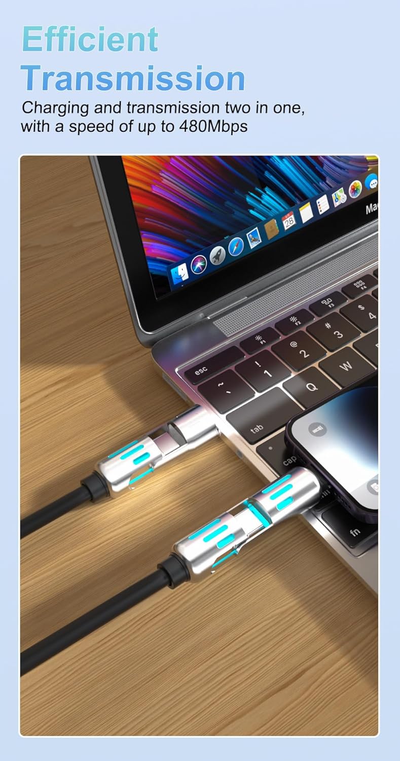 4 in 1 USB Charging Cable,PD 240w 4-in-1 USB-C Cable Fast Charging,Multi Charger Cable with Breathing Light,Universal Charger Cord 3.3FT,Tablets Laptop Multi Device Charging (Multicolor)