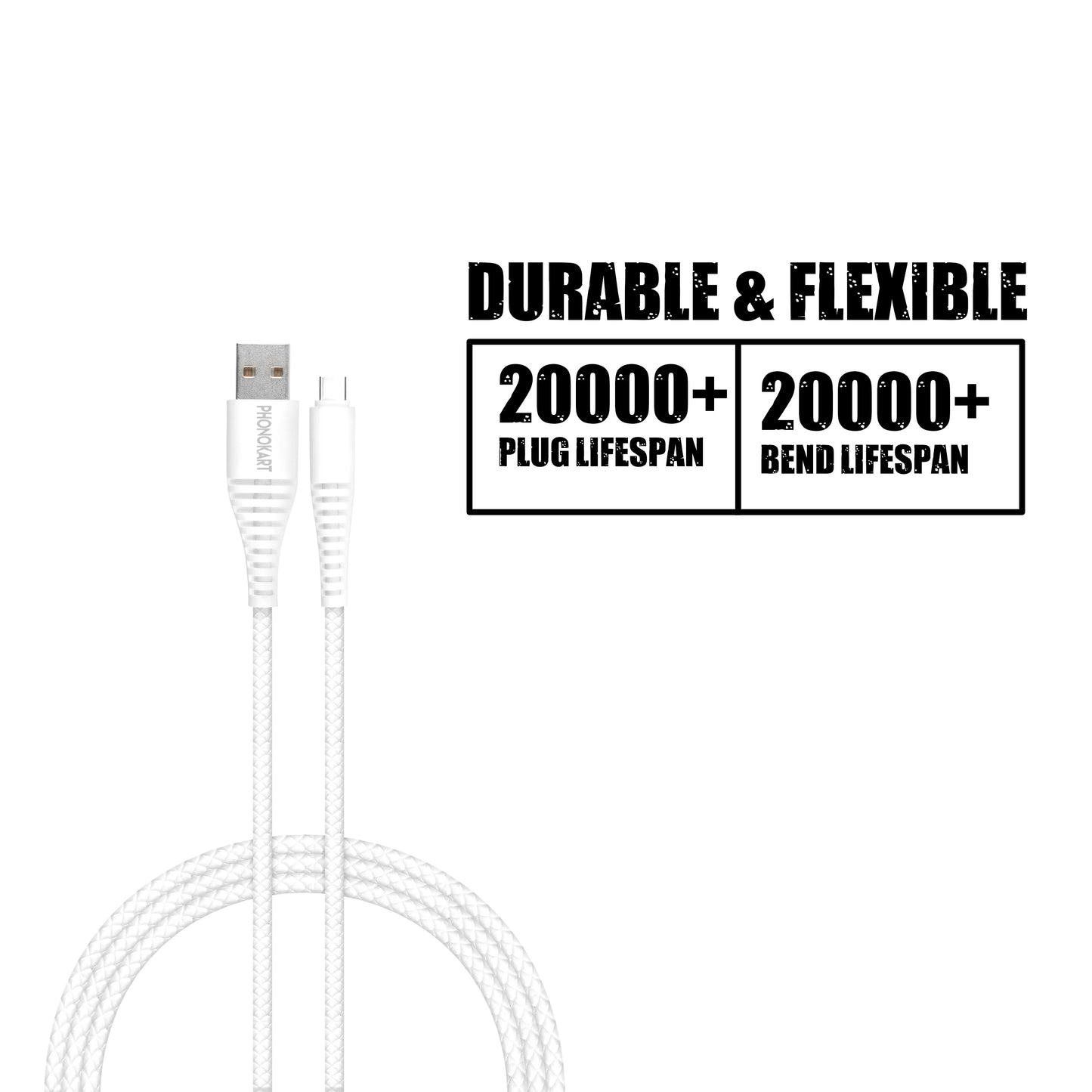 KIKO 2.1A Fast Charging Type-C USB Cable | Unदेखी Series | 1000mm | Quick Charge & Data Sync | Compatible with Android Smartphones & Tablets (White)