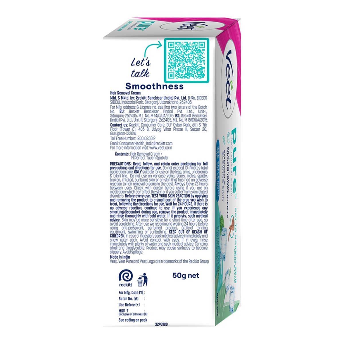 Veet Pure Hair Removal Cream for Women For Dry To Normal Skin - 50g | Suitable for Legs, Underarms, Bikini Line, Arms