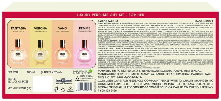 Engage Gift Assorted Luxury Perfume Set - For Women, 100ml, Long Lasting, Assorted Pack, Birthday Gift, Anniversary Gift, 25ml x 4