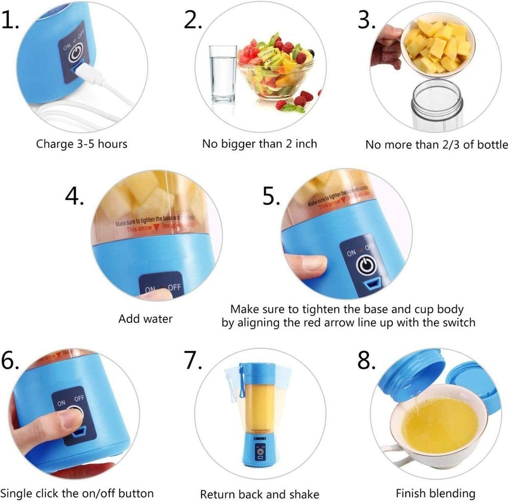 Plastic 6 Blade Portable Electric Mini Usb Juicer Hand Juicer (Blue)