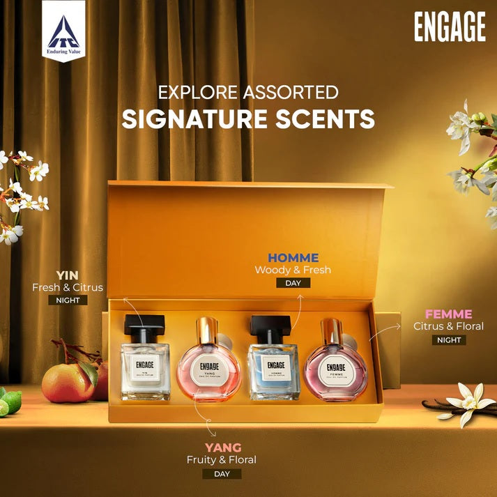Engage Gift Assorted Luxury Perfume Set - For Men & Women, 100ml, Long Lasting, Assorted Pack, Wedding Gift, Anniversary Gift, 25ml x 4