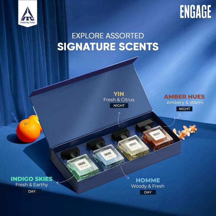 Engage Gift Assorted Luxury Perfume Set - For Men, 100ml, Long Lasting, Assorted Pack, Birthday Gift, Anniversary Gift, 25ml x 4