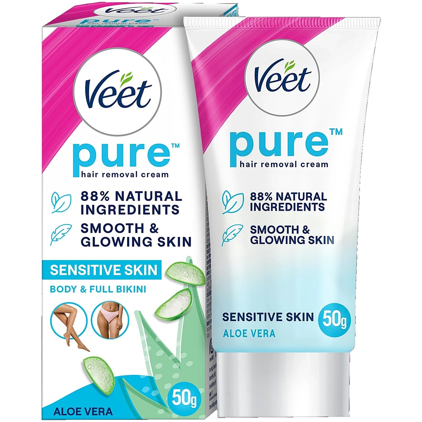 Veet Pure Hair Removal Cream - With Organic Aloe Vera, For Sensitive Skin, Body & Legs, 50 g