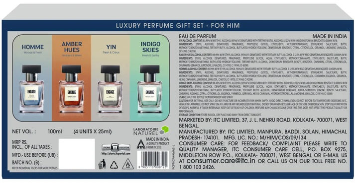Engage Gift Assorted Luxury Perfume Set - For Men, 100ml, Long Lasting, Assorted Pack, Birthday Gift, Anniversary Gift, 25ml x 4