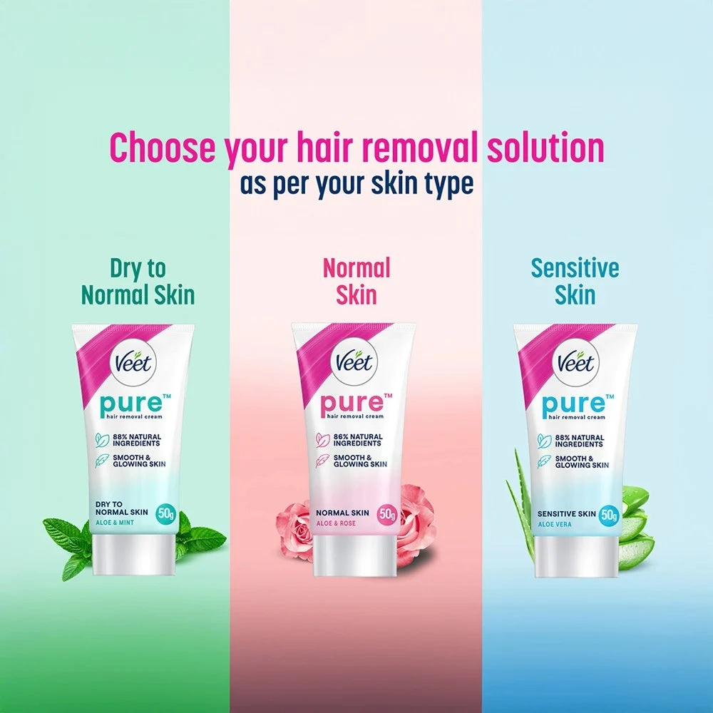 Veet Pure Hair Removal Cream - With Organic Aloe Vera, For Sensitive Skin, Body & Legs, 50 g