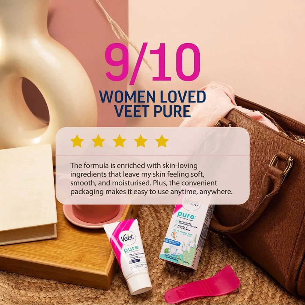 Veet Pure Hair Removal Cream - With Organic Aloe Vera, For Sensitive Skin, Body & Legs, 50 g