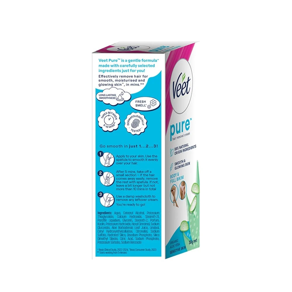 Veet Pure Hair Removal Cream - With Organic Aloe Vera, For Sensitive Skin, Body & Legs, 50 g