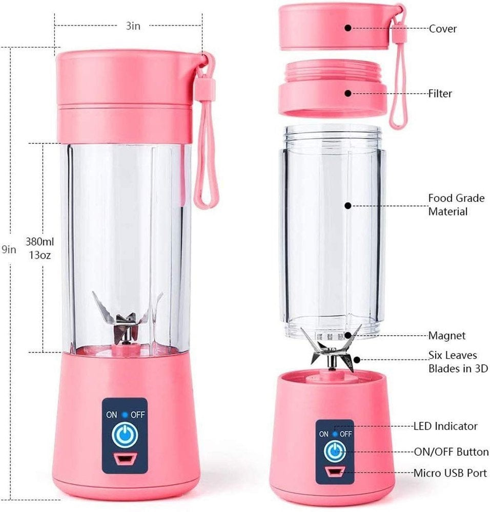 Plastic 6 Blade Portable Electric Mini Usb Juicer Hand Juicer (Pink)