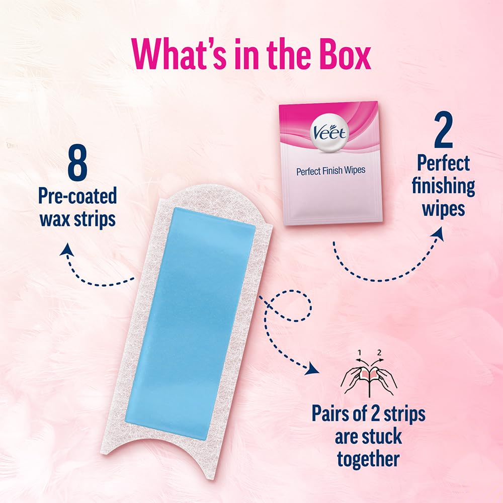 Veet Half Body Waxing Strip Kit for Sensitive Skin - 8 Strips
