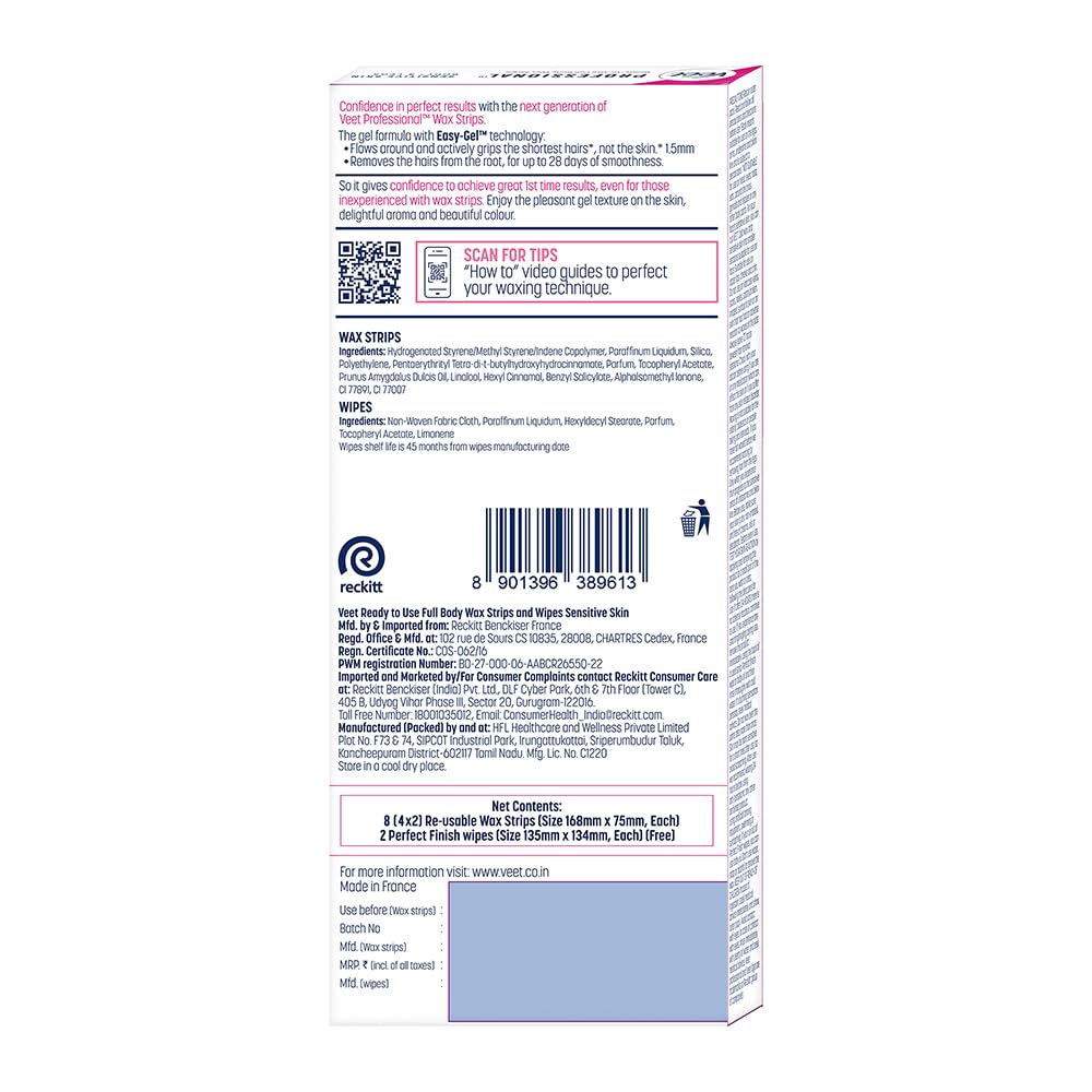 Veet Half Body Waxing Strip Kit for Sensitive Skin - 8 Strips