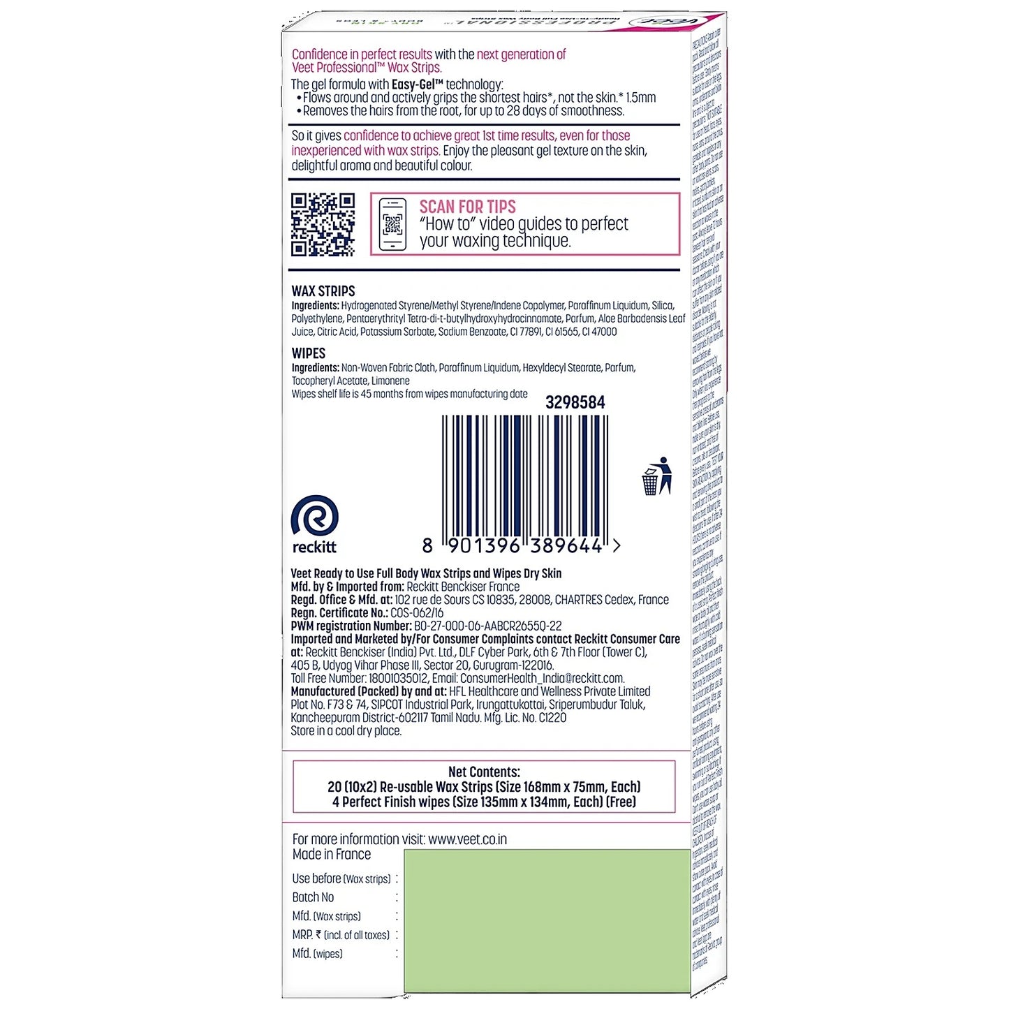 Veet Professional Waxing Strips Kit - For Dry Skin, 20 pcs