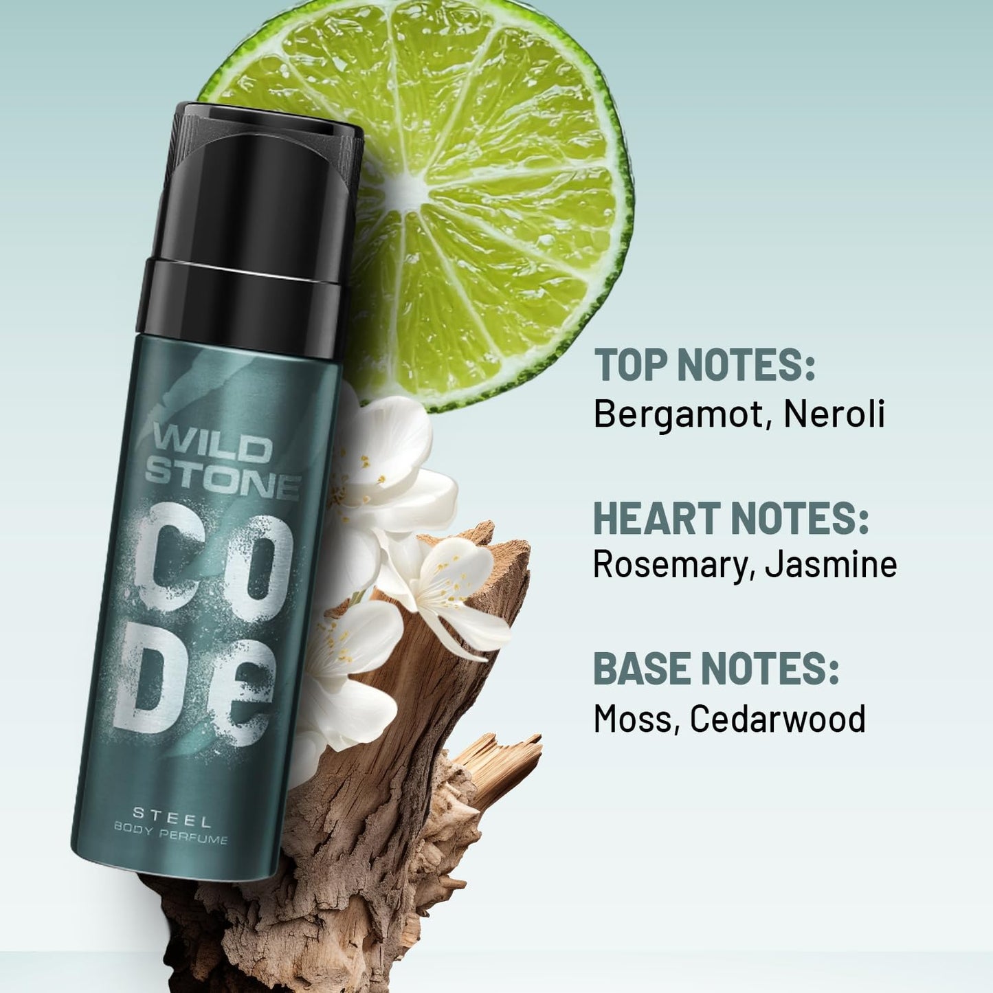 Wild Stone Code Steel No Gas Body Perfume for Men, Long Lasting Refreshing Fragrance for Office Wear -120 ml
