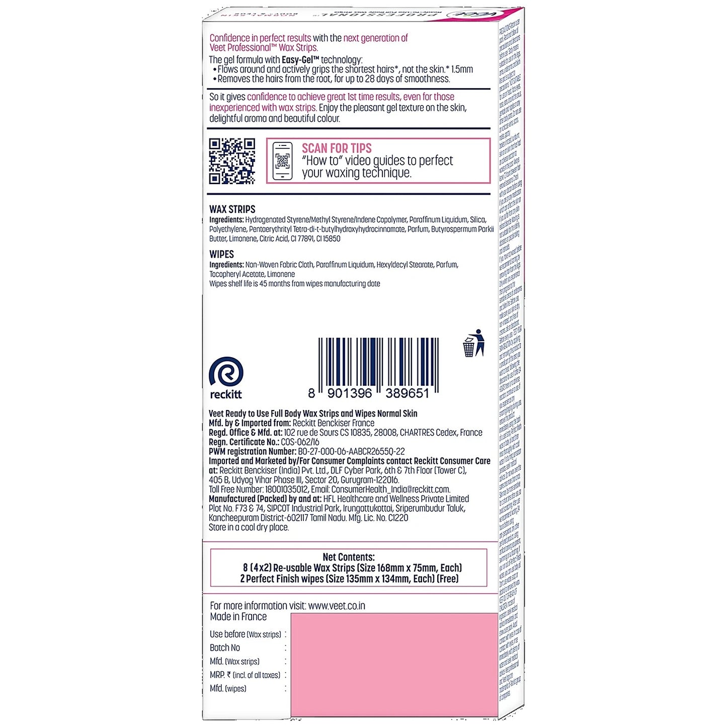 Veet Professional Waxing Strips Kit - For Normal Skin, 8 pcs