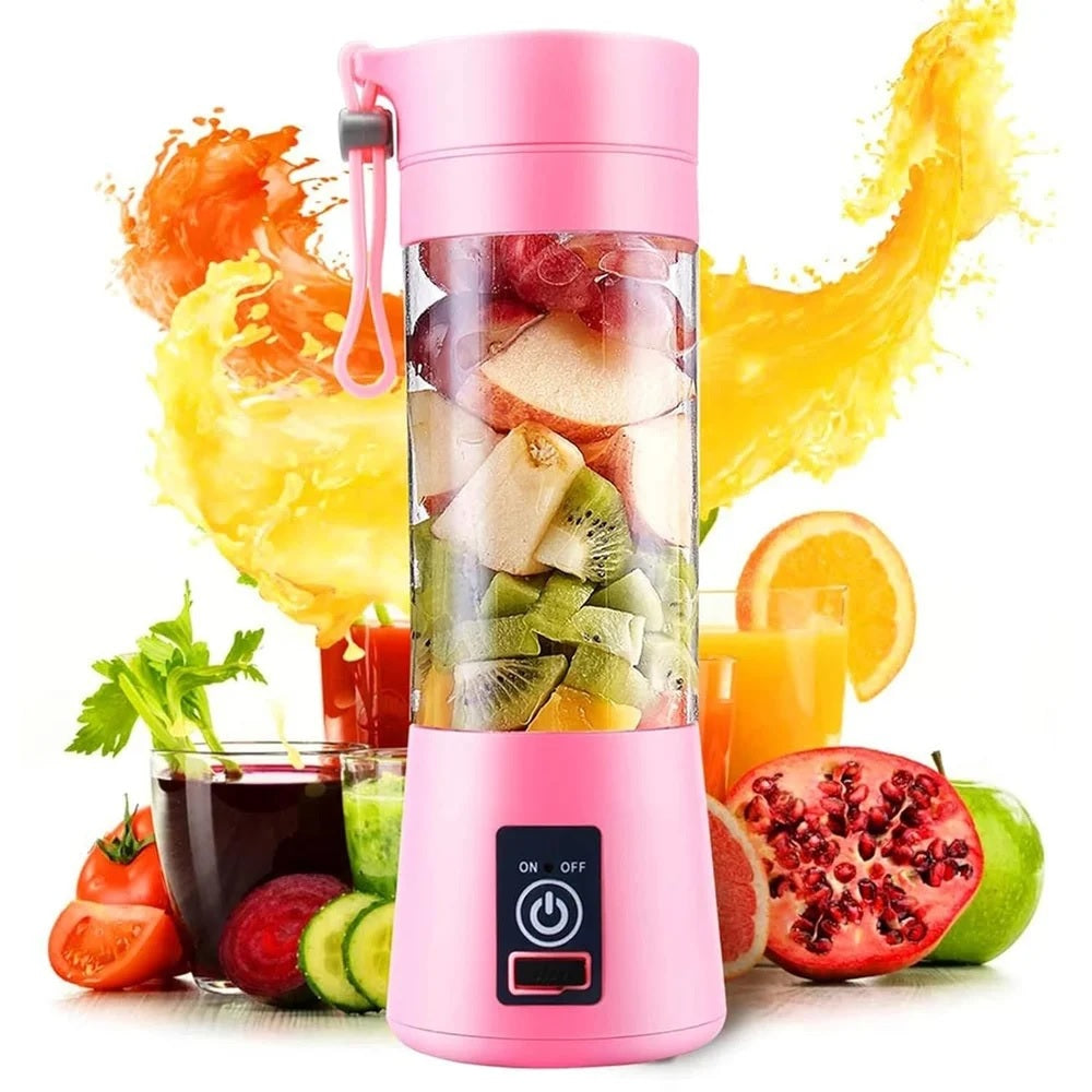 Plastic 6 Blade Portable Electric Mini Usb Juicer Hand Juicer (Pink)