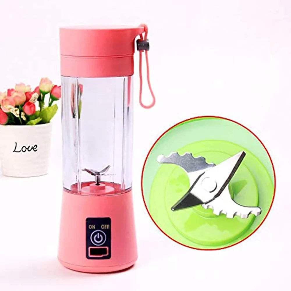 Plastic 6 Blade Portable Electric Mini Usb Juicer Hand Juicer (Pink)