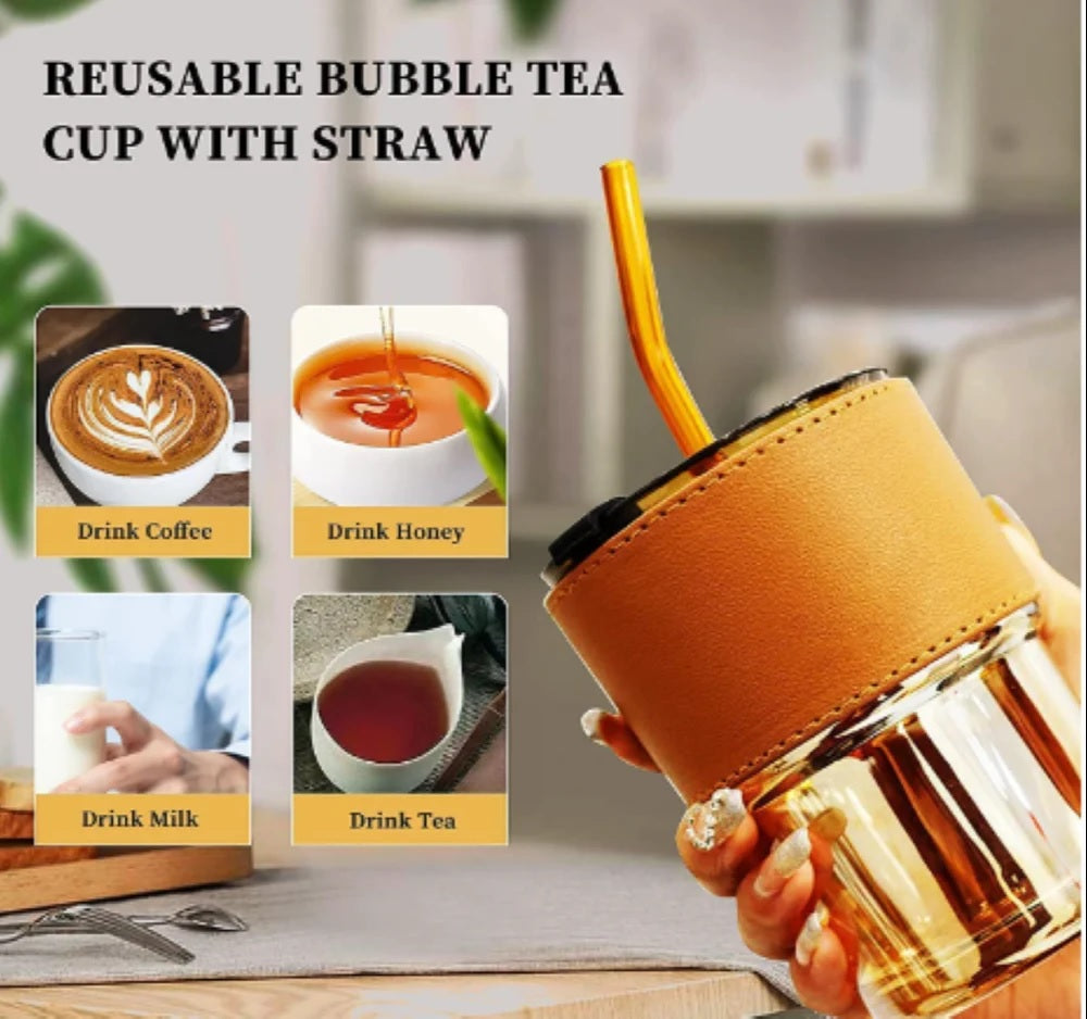 Coffee Mug, Glass Coffee Mug with Straw, Glass Mug for Corporate Gifting 500ml