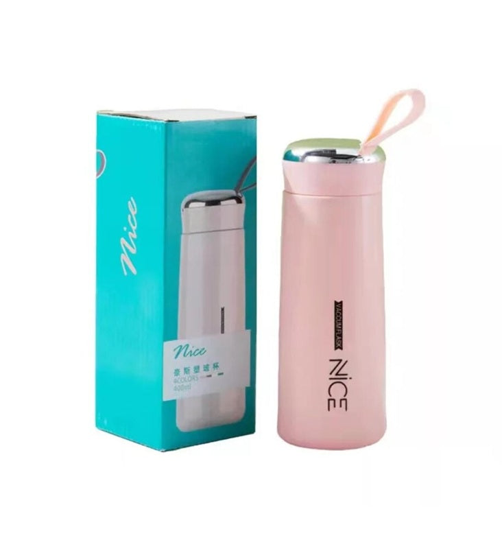 NICE Handy Water Bottle 400 ml, Leak-Proof Screw Cap, Easy Carry Loop, BPA-Free Plastic, Travel, Gym & Office Use – Pink