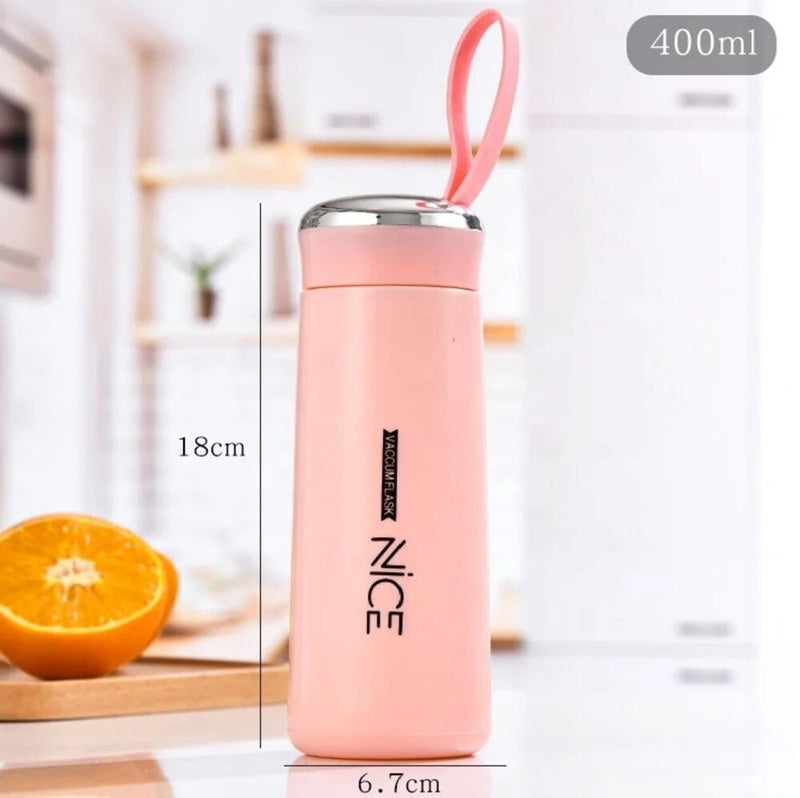 NICE Handy Water Bottle 400 ml, Leak-Proof Screw Cap, Easy Carry Loop, BPA-Free Plastic, Travel, Gym & Office Use – Pink
