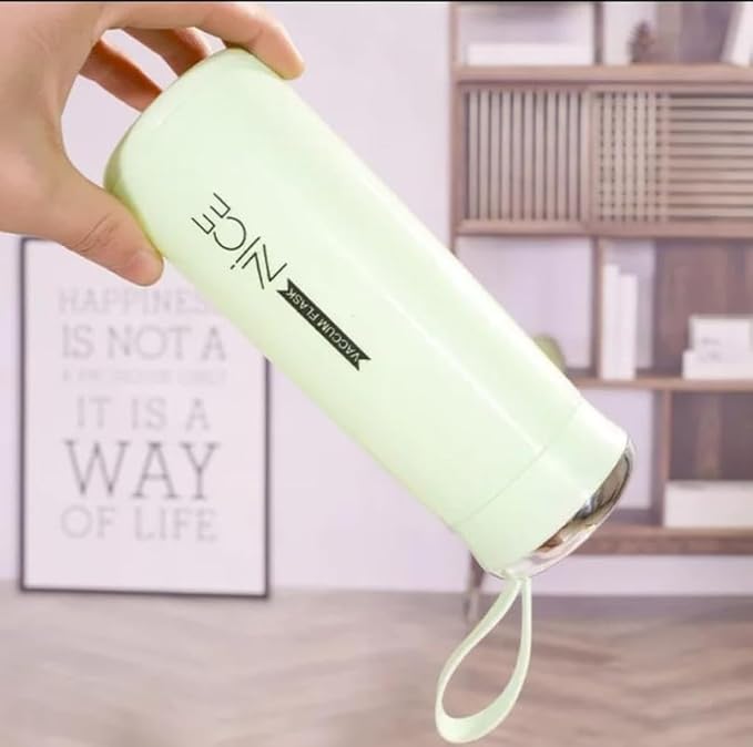 NICE Handy Water Bottle 400 ml, Leak-Proof Screw Cap, Easy Carry Loop, BPA-Free Plastic, Travel, Gym & Office Use (Cream)