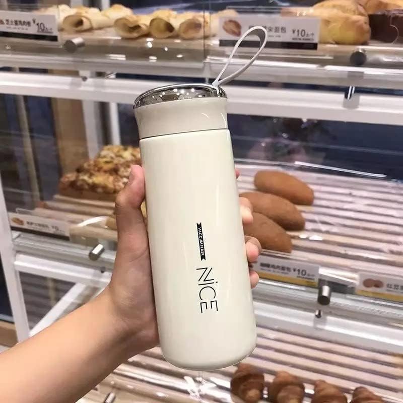 NICE Handy Water Bottle 400 ml, Leak-Proof Screw Cap, Easy Carry Loop, BPA-Free Plastic, Travel, Gym & Office Use (Cream)