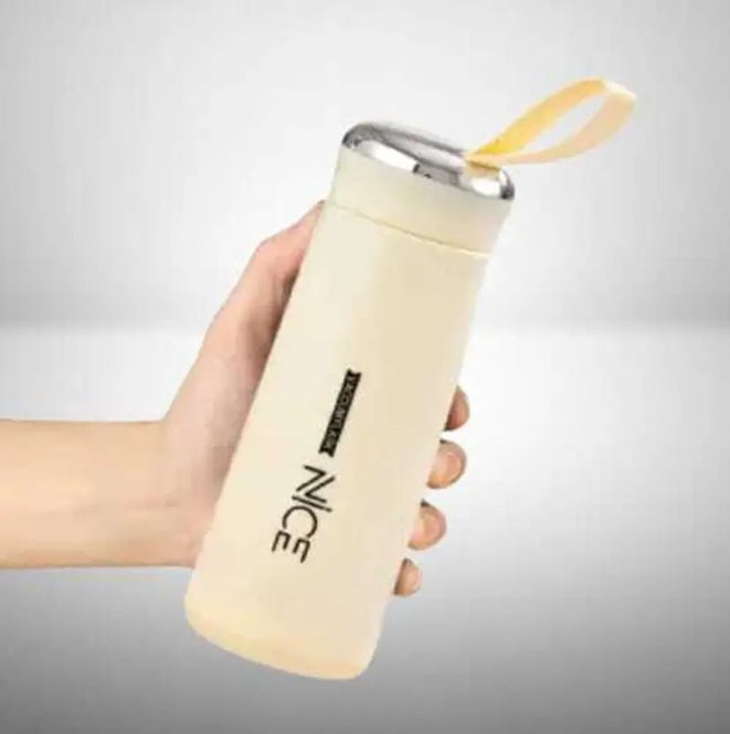 NICE Handy Water Bottle 400 ml, Leak-Proof Screw Cap, Easy Carry Loop, BPA-Free Plastic, Travel, Gym & Office Use (Cream)