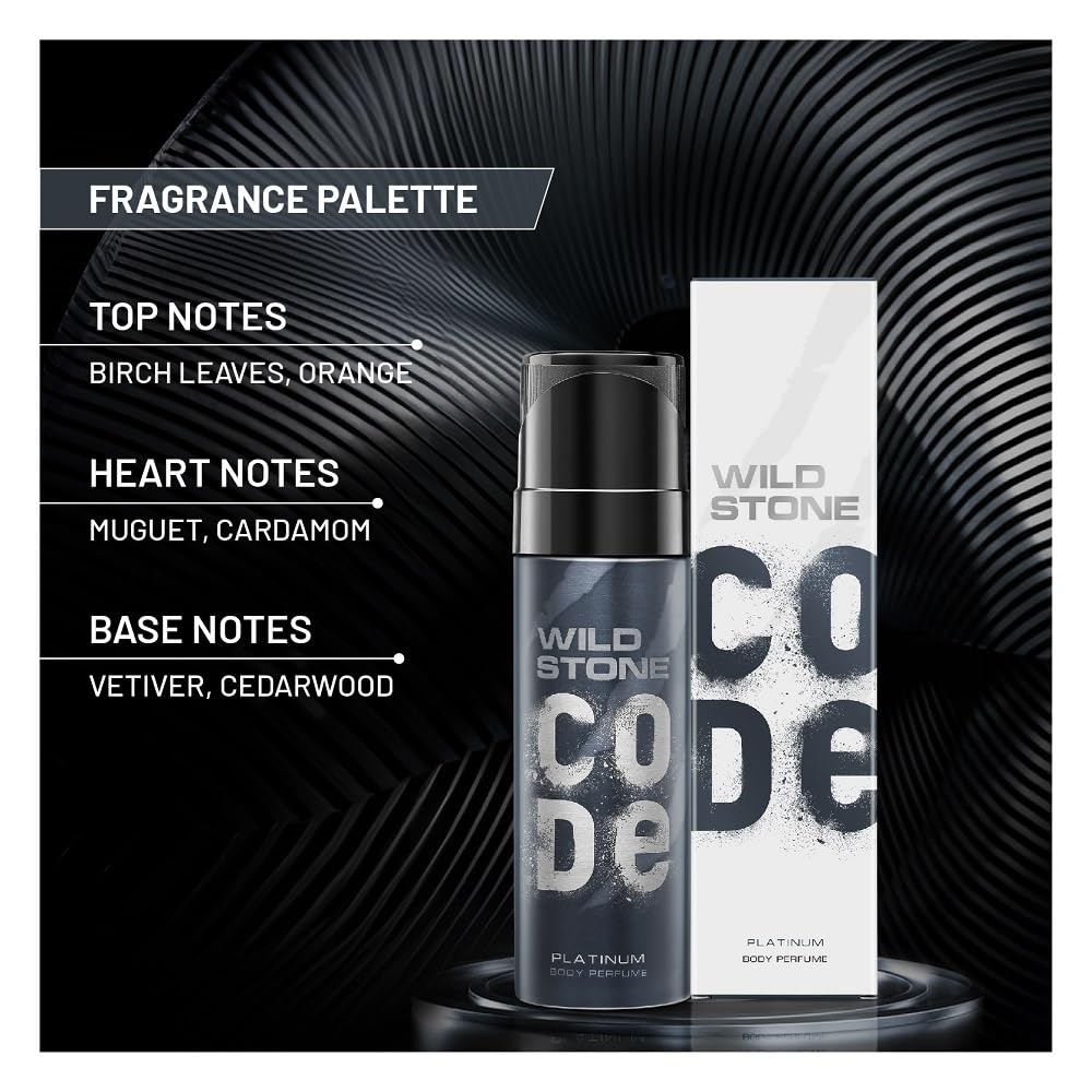 Wild Stone CODE Platinum Body Perfume for Men, 150ml | No Gas Deodorant | Long Lasting Body Spray