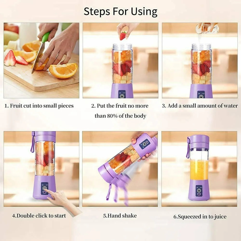 Plastic 6 Blade Portable Electric Mini Usb Juicer Hand Juicer (Purple)
