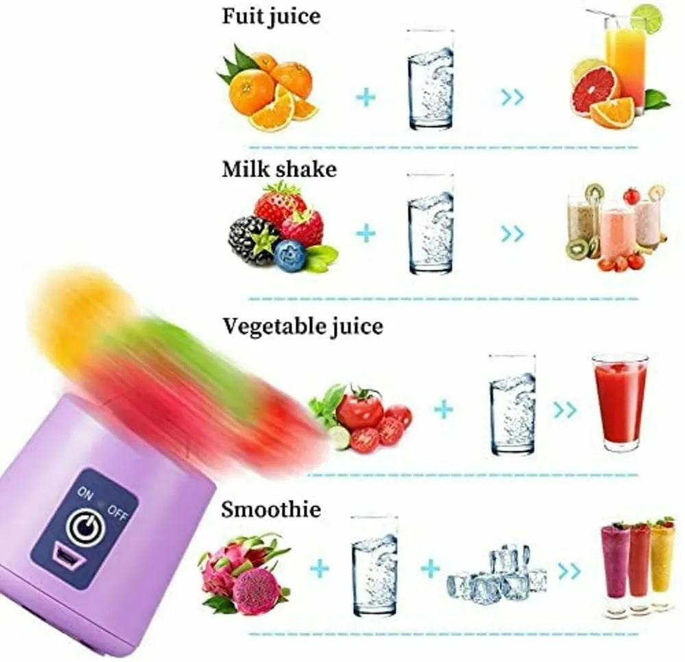 Plastic 6 Blade Portable Electric Mini Usb Juicer Hand Juicer (Purple)