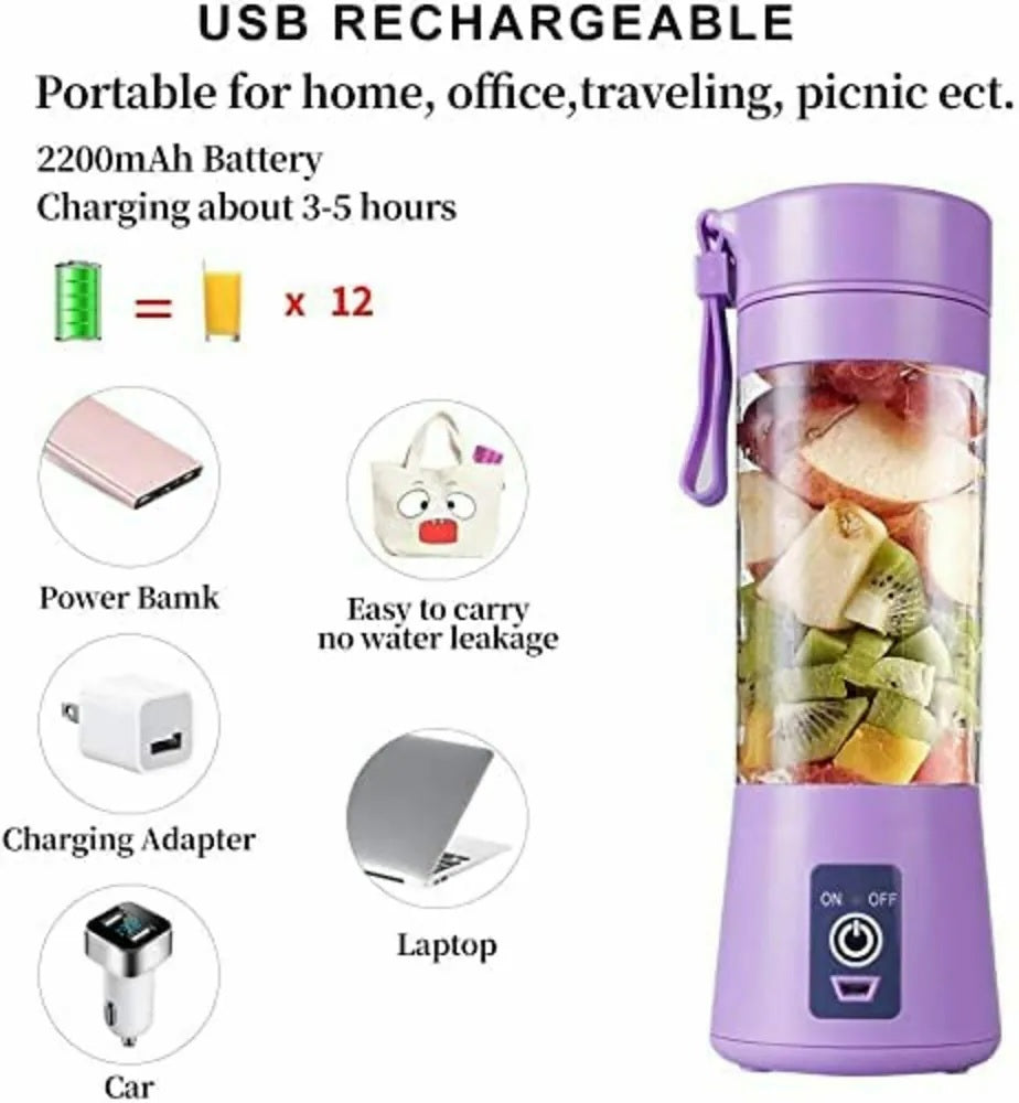 Plastic 6 Blade Portable Electric Mini Usb Juicer Hand Juicer (Purple)