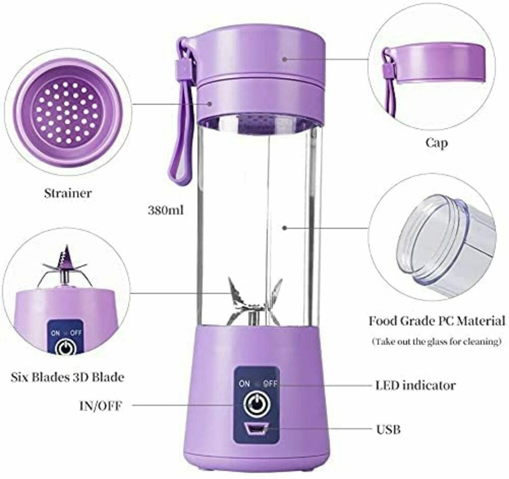 Plastic 6 Blade Portable Electric Mini Usb Juicer Hand Juicer (Purple)