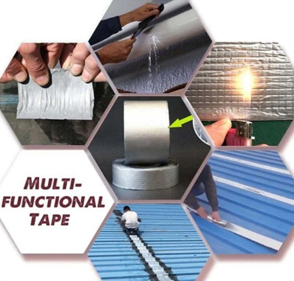Aluminium Foil Butyl Rubber Waterproof Tape | Super Strong Self Adhesive Sealant | Heat & Water Resistant Leak Proof Tape for Roof, Pipe, Wall, Metal & Crack Repairs (Multi-Purpose, Silver)