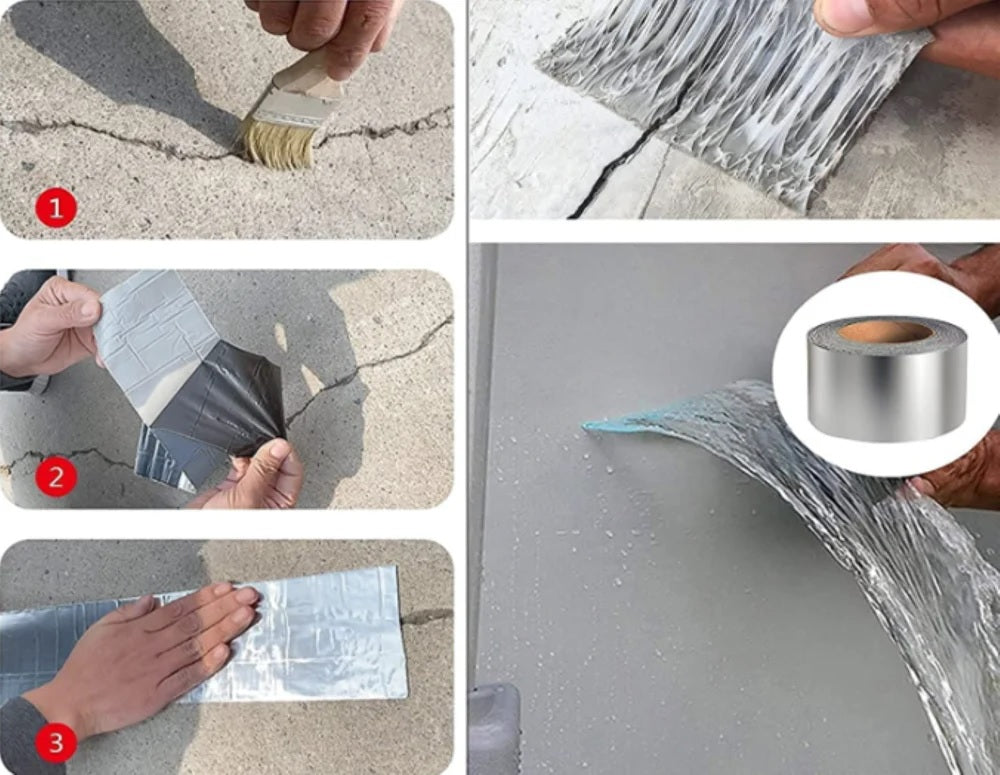 Aluminium Foil Butyl Rubber Waterproof Tape | Super Strong Self Adhesive Sealant | Heat & Water Resistant Leak Proof Tape for Roof, Pipe, Wall, Metal & Crack Repairs (Multi-Purpose, Silver)