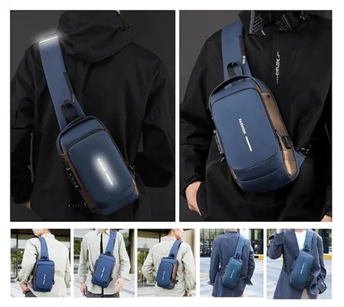 Anti-Theft Sling Bag with USB Charging Port, Waterproof Crossbody Chest Bag for Men & Women (Fits 7.9" Tablet, Multi-Pocket Design, Adjustable Strap)