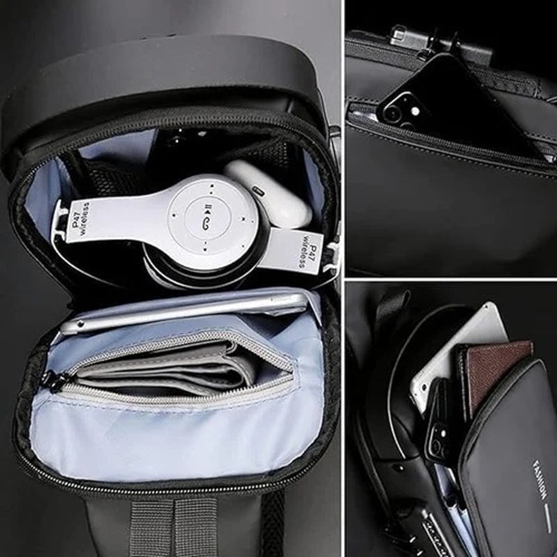 Anti-Theft Sling Bag with USB Charging Port, Waterproof Crossbody Chest Bag for Men & Women (Fits 7.9" Tablet, Multi-Pocket Design, Adjustable Strap)