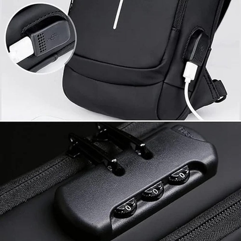 Anti-Theft Sling Bag with USB Charging Port, Waterproof Crossbody Chest Bag for Men & Women (Fits 7.9" Tablet, Multi-Pocket Design, Adjustable Strap)