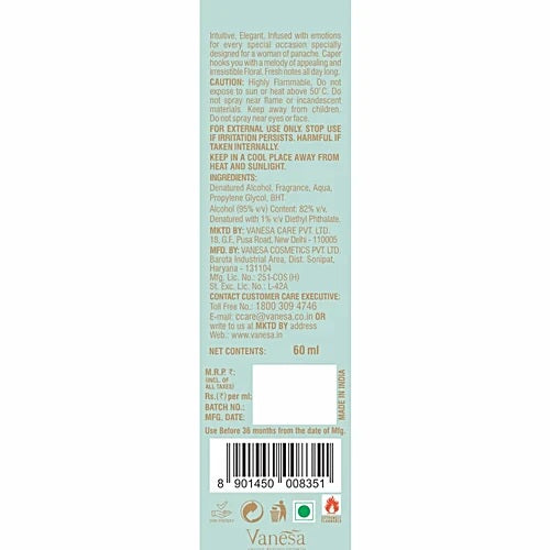 Vanesa Caper Eau De Parfum - For Women, 60 ml