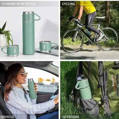 Vacuum Flask Bottle with Cup Set 500ml (Green)