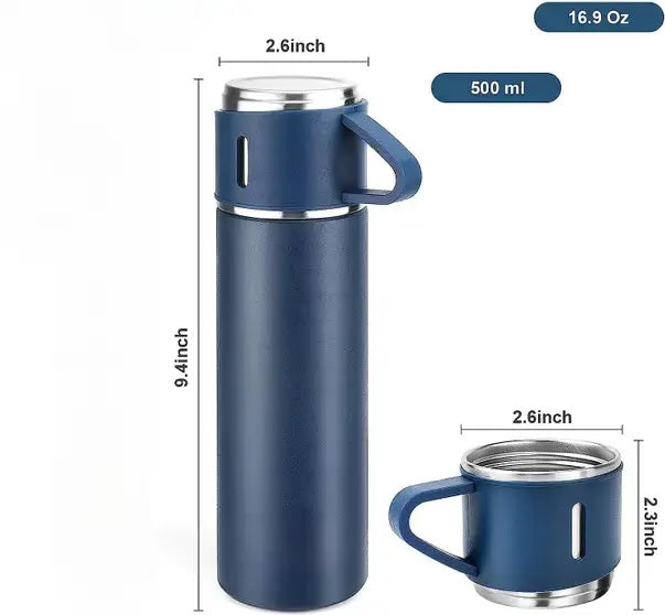 Vacuum Flask Bottle with Cup Set 500ml (Blue)