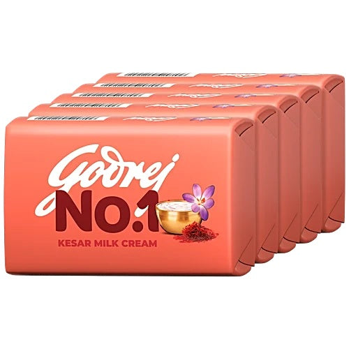 Godrej No.1 Kesar & Milk Cream Bathing Soap, 100 g (Pack of 5)