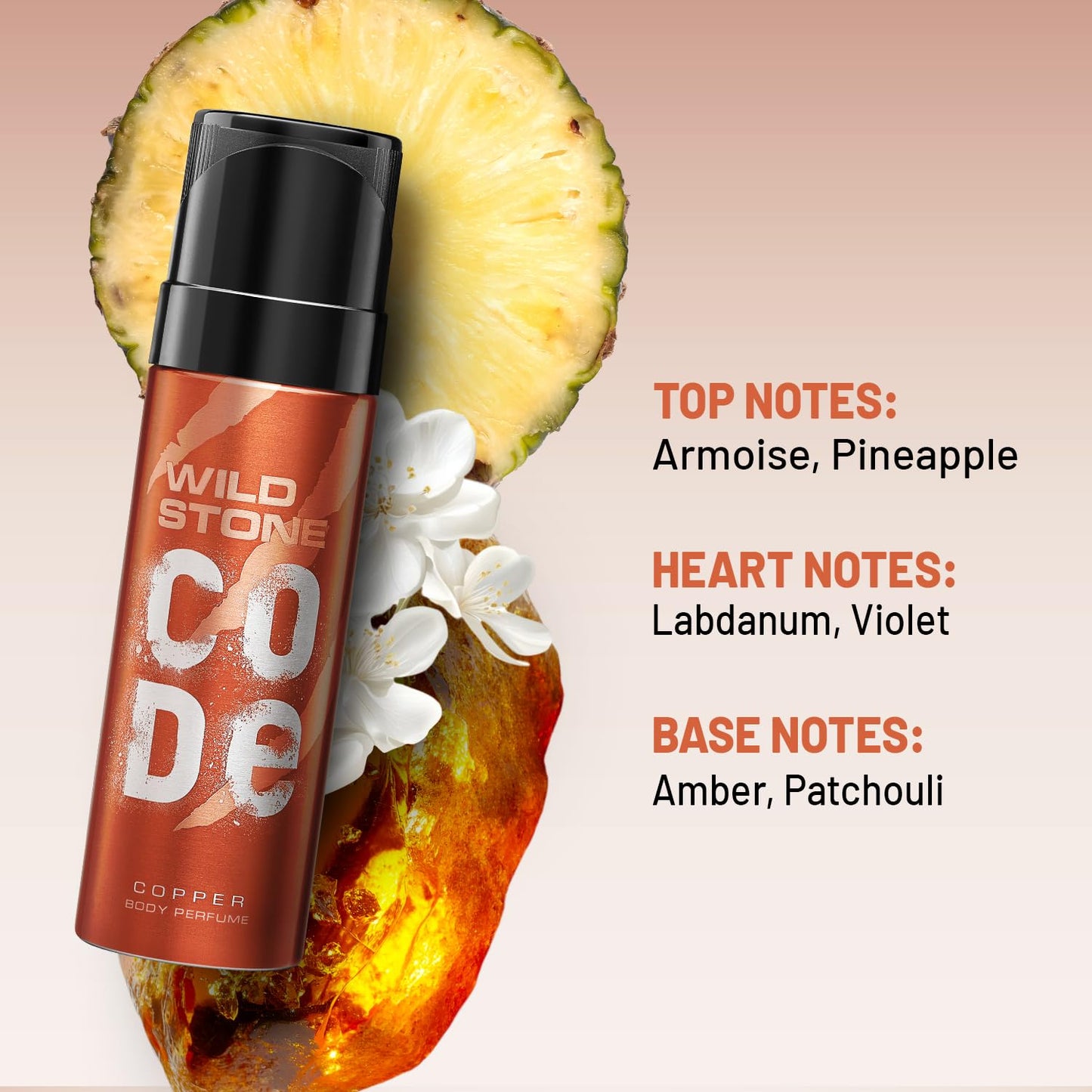WILD STONE CODE Copper Long Lasting No Gas Body Perfume Spray for Men, 150Ml