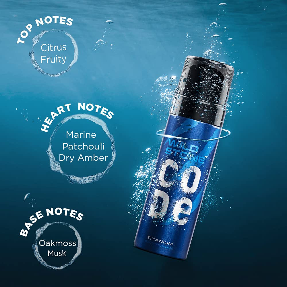 WILD STONE CODE Titanium Long Lasting No Gas Body Perfume For Men, 150Ml, Spray