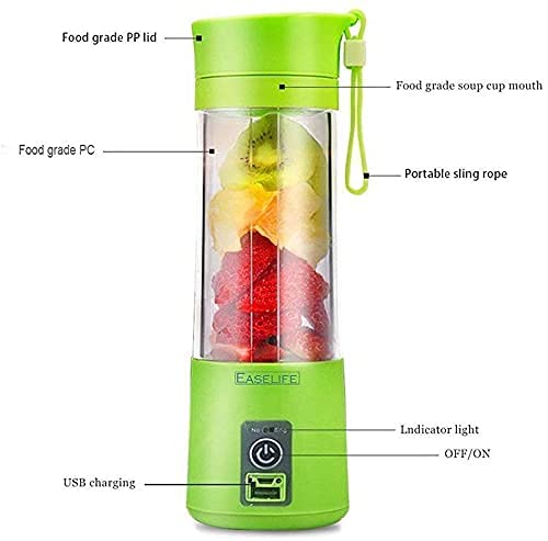 Plastic 6 Blade Portable Electric Mini Usb Juicer Hand Juicer (Light Green)