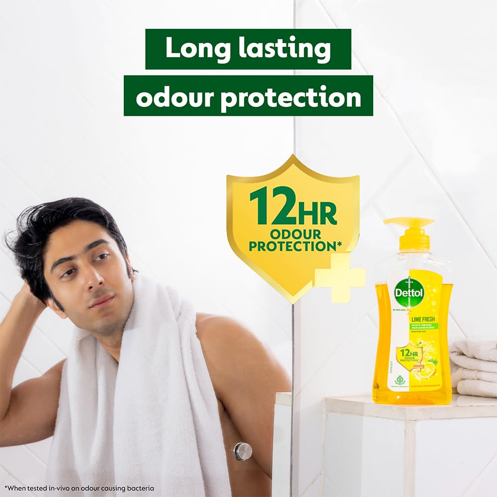 Dettol Body Wash and Shower Gel for Women and Men, Lime Fresh - 500ml | Soap-Free Bodywash | 12h Odour Protection