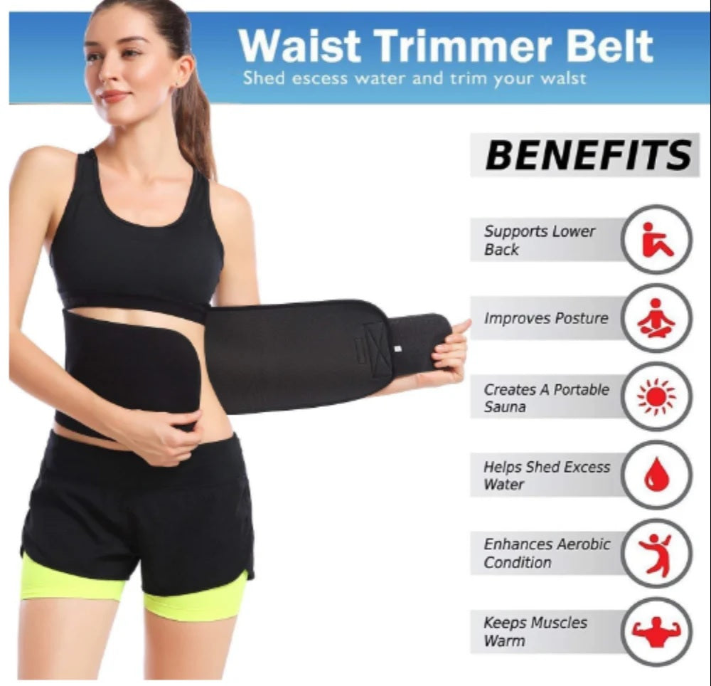 Sweat Belt-Anti-Slip Slimming Belt for Men & Women | Sweat Belt for Workout, Back Support, Weight Loss & Posture Correction Black