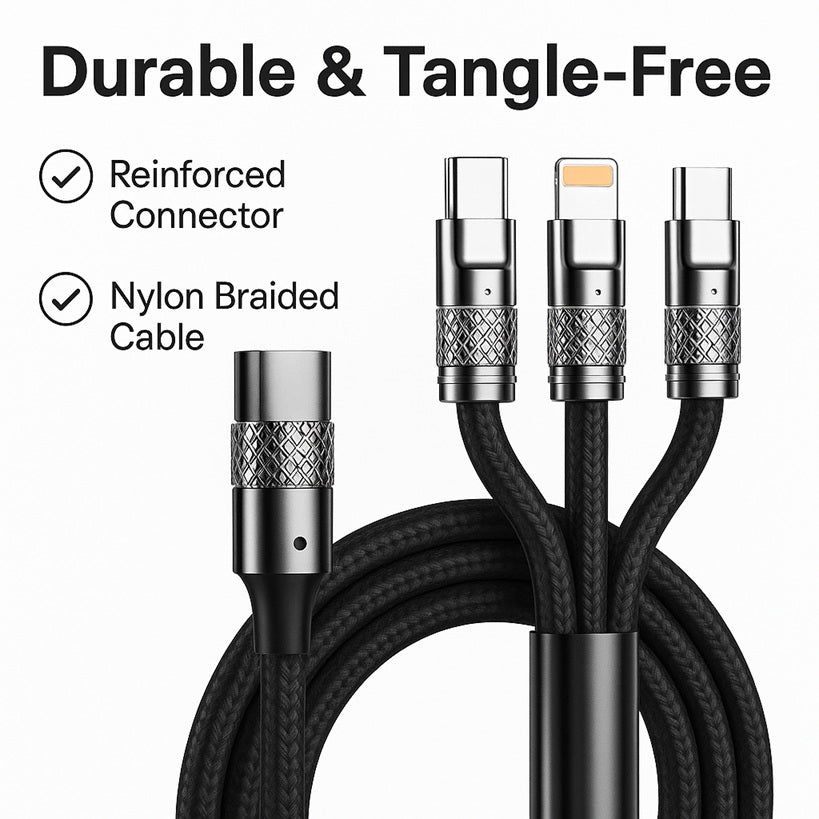 3-in-1 Fast Charging Cable | Micro USB, Type-C & Lightnings | Durable Braided Wire | High-Speed Data Sync | Universal Compatibility Black
