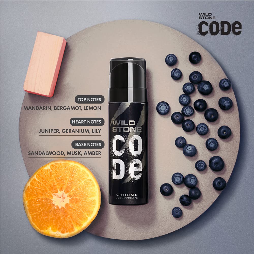 Wild Stone Code Chrome No Gas Body Perfume for Men, Long Lasting Masculine Fragrance for Office Wear - 150ml