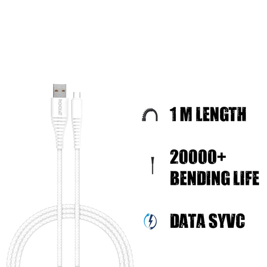 KIKO 2.1A Fast Charging Type-C USB Cable | Unदेखी Series | 1000mm | Quick Charge & Data Sync | Compatible with Android Smartphones & Tablets (White)